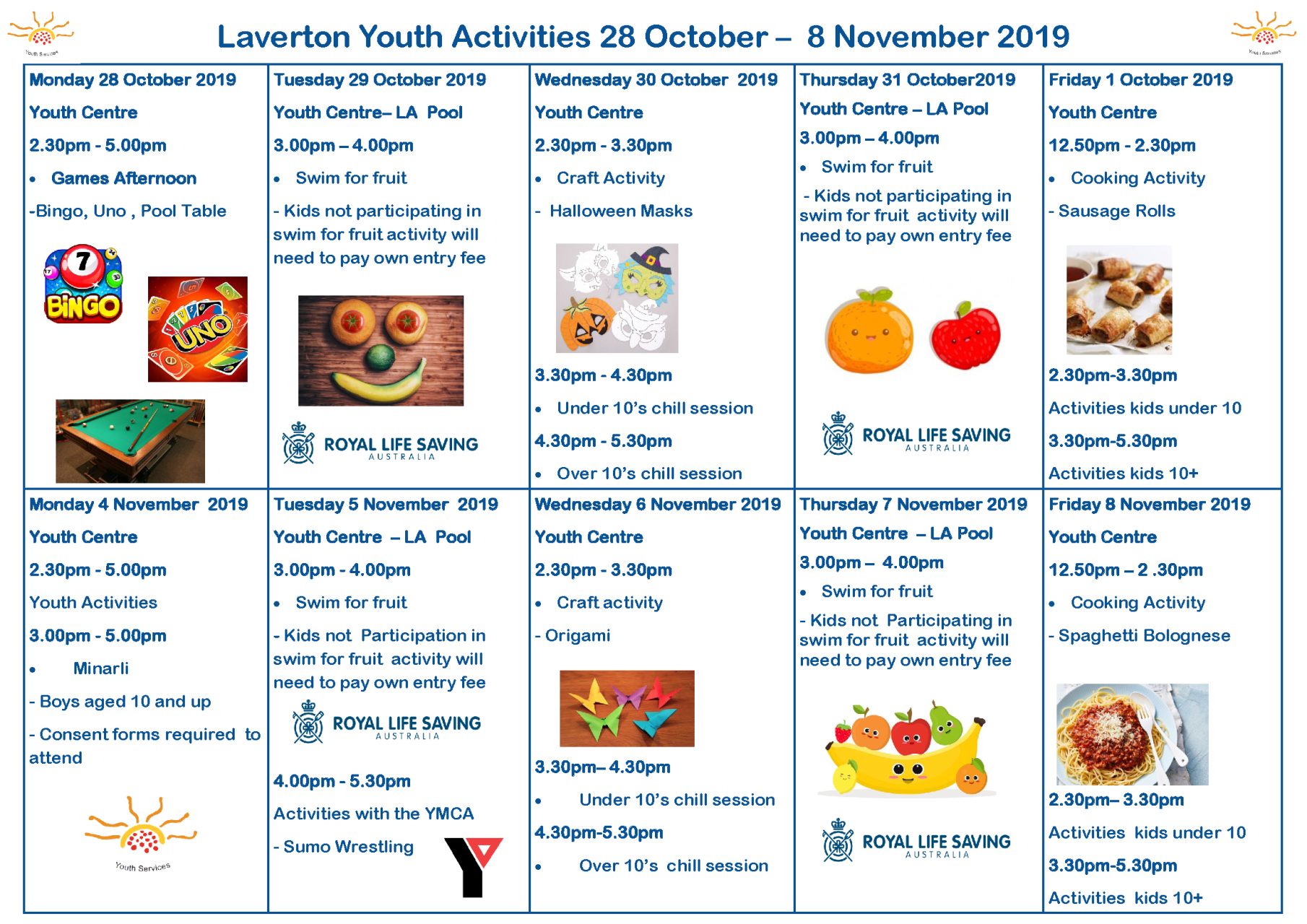 Youth Activities 28 October to 8 November 2019