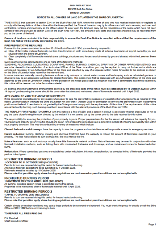 2025/26 Bush Fire Notice
