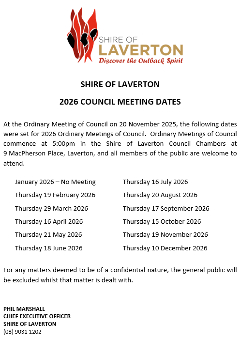 2026 Ordinary Meeting of Council Dates