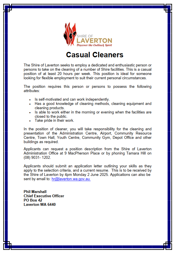 Casual Cleaner Vacancy