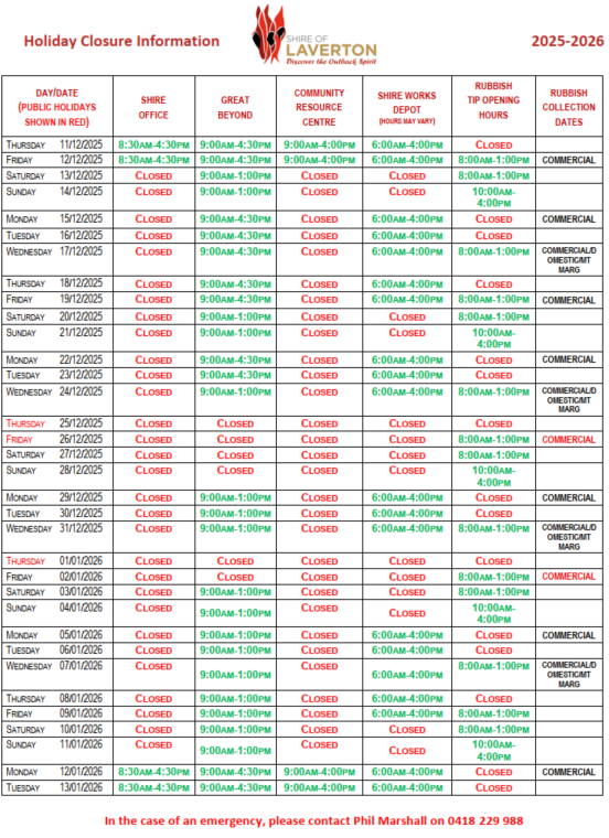 Holiday Closure Information 2025-2026
